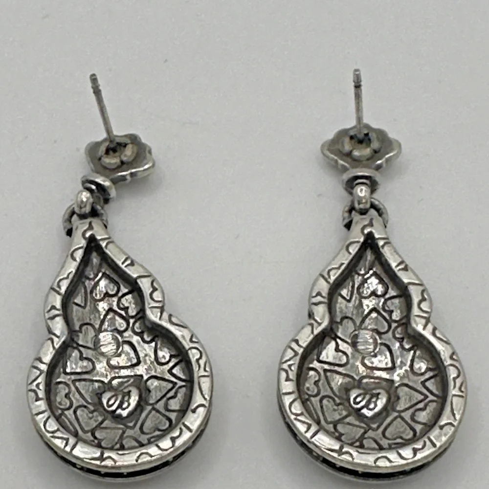 Brighton Earrings Silver Tone Scroll Teardrop Drop Fleur de Lis Post Retired